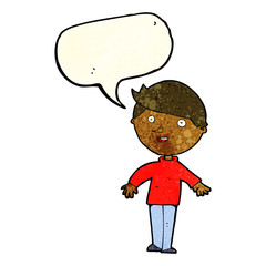 cartoon happy man with speech bubble