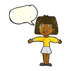 cartoon excited woman with speech bubble
