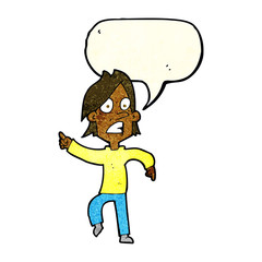 Fototapeta premium cartoon worried man pointing with speech bubble