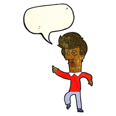 cartoon man accusing with speech bubble