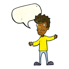cartoon nervous man with speech bubble