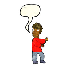 cartoon nervous man with speech bubble