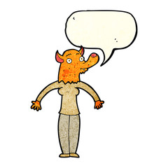 cartoon friendly fox woman with speech bubble