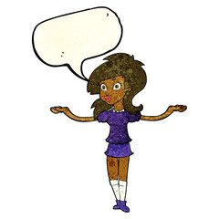 cartoon confused pretty girl with speech bubble