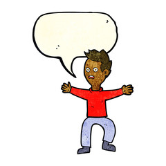 cartoon man panicking with speech bubble
