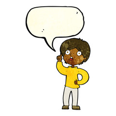 cartoon boy with idea with speech bubble