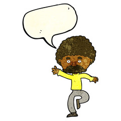 Obraz na płótnie Canvas cartoon mustache man disco dancing with speech bubble