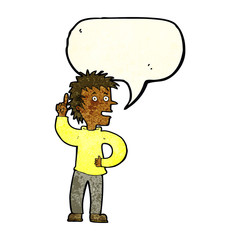 cartoon boy with idea with speech bubble