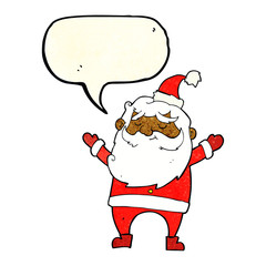 cartoon happy santa claus with speech bubble