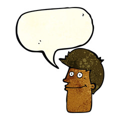 cartoon smiling man with speech bubble