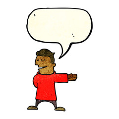 cartoon man gesturing direction with speech bubble