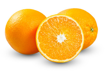 Fresh orange fruits, sliced. rich with vitamins.  isolated on white background