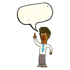 cartoon friendly man with idea with speech bubble