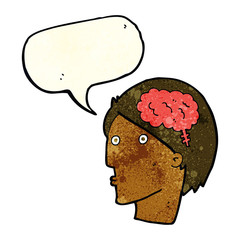 cartoon man with brain symbol with speech bubble