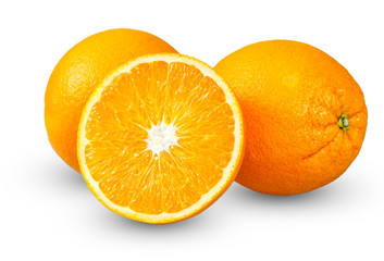 Fresh orange fruits, sliced. rich with vitamins.  isolated on white background