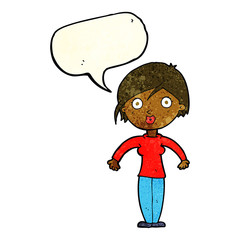 cartoon surprised woman with speech bubble