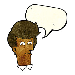 cartoon man narrowing eyes with speech bubble