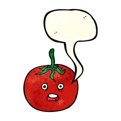 cartoon tomato with speech bubble