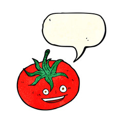 cartoon tomato with speech bubble