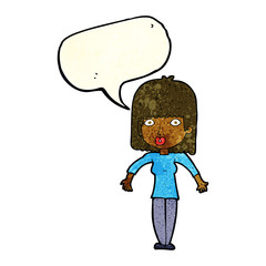 cartoon woman shrugging with speech bubble