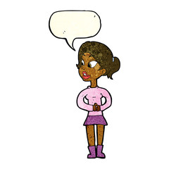 cartoon girl talking with speech bubble