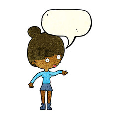 cartoon surprised woman with speech bubble