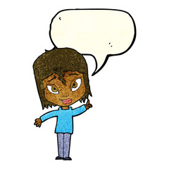 cartoon woman with idea with speech bubble