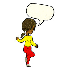 cartoon girl dancing with speech bubble