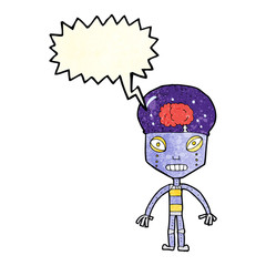 cartoon weird robot with speech bubble