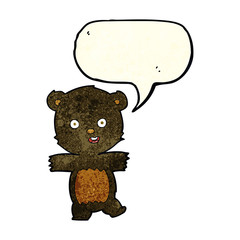 cartoon cute black bear cub with speech bubble