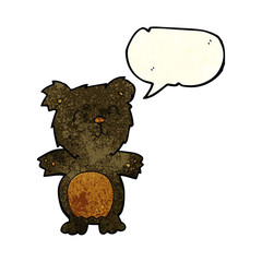 cartoon cute black bear cub with speech bubble