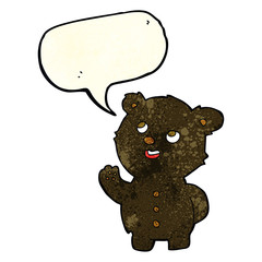 cartoon cute black bear cub with speech bubble