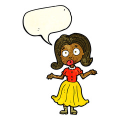 cartoon confused girl with speech bubble