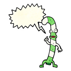 cartoon dancing christmas candy cane with speech bubble