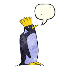 cartoon emperor penguin with speech bubble