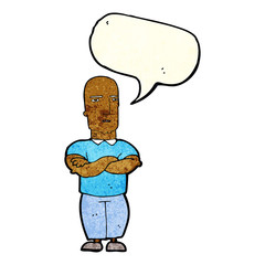 cartoon annoyed bald man with speech bubble