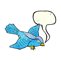 cartoon flying bird with speech bubble
