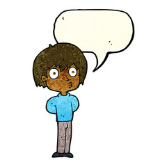 Obraz na płótnie Canvas cartoon impressed boy with speech bubble
