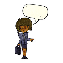 cartoon businesswoman pointing with speech bubble