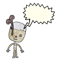 cartoon sad robot with speech bubble
