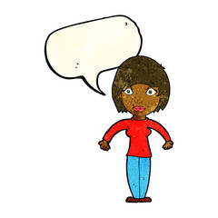 cartoon surprised woman with speech bubble