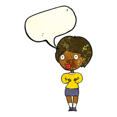 cartoon surprised woman with speech bubble