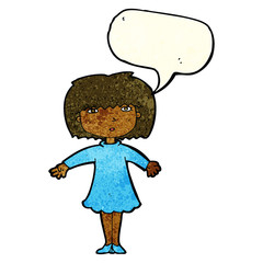 cartoon surprised woman with speech bubble