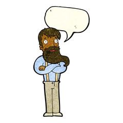 cartoon bearded hipster man with speech bubble