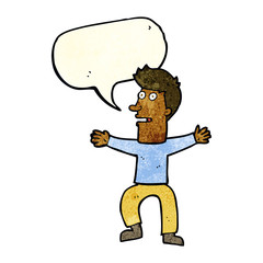 cartoon startled man with speech bubble