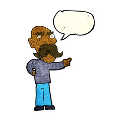 cartoon annoyed old man pointing with speech bubble