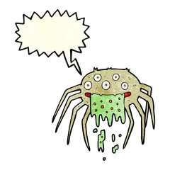 cartoon gross halloween spider with speech bubble