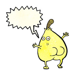 a nice pear cartoon with speech bubble