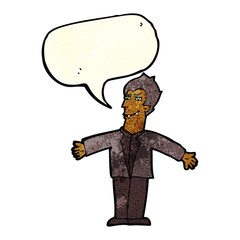 cartoon vampire man with open arms with speech bubble