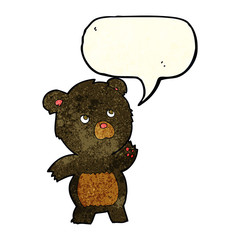 cartoon curious black bear with speech bubble
